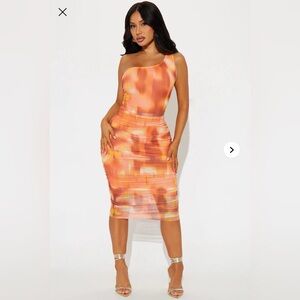 Fashion Nova abstract orange dress